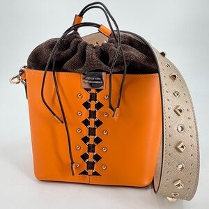 Cromia Orange Leather Kimani Bucket Bag
